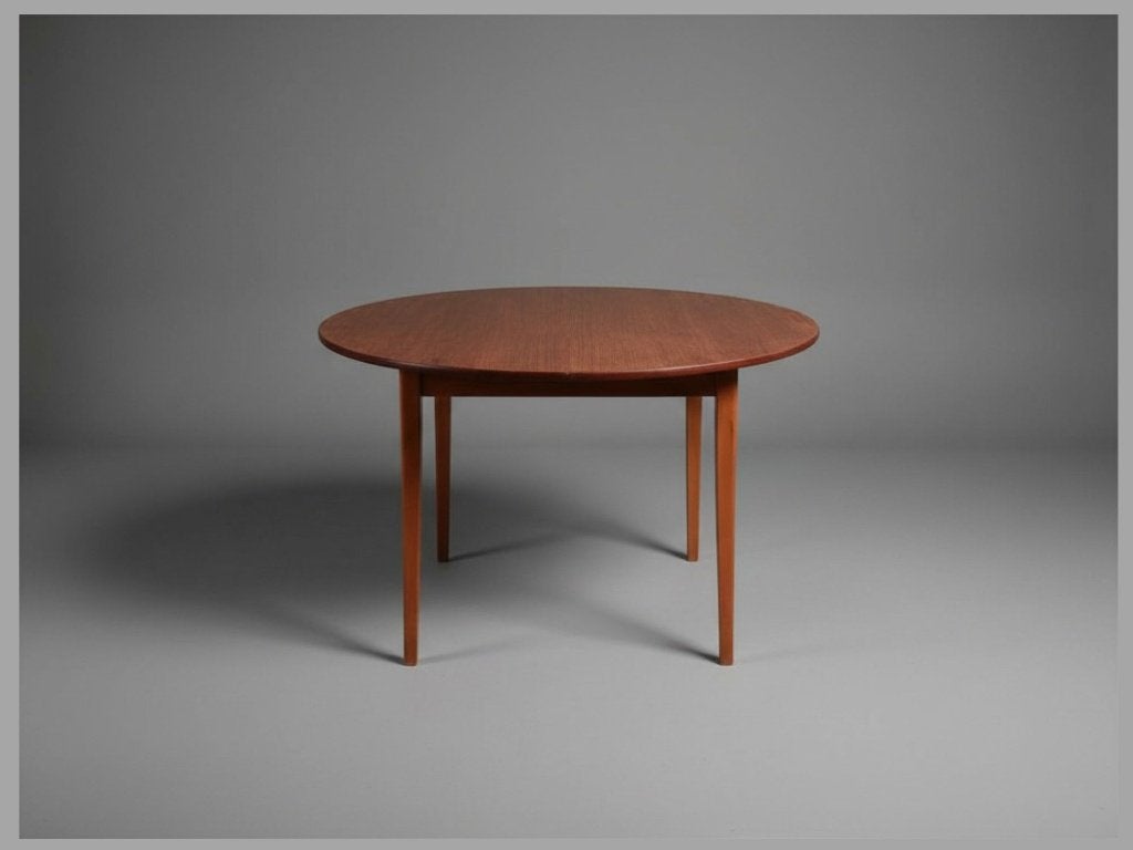 Vintage Scandinavische ronde teak eettafel, Ophalen, Gebruikt, Mid century, Vier personen