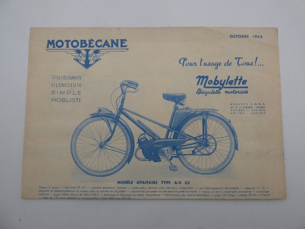 MOTOBECANE MOBYLETTE GAMMA 1952 FOLDER, Ophalen of Verzenden, Gebruikt