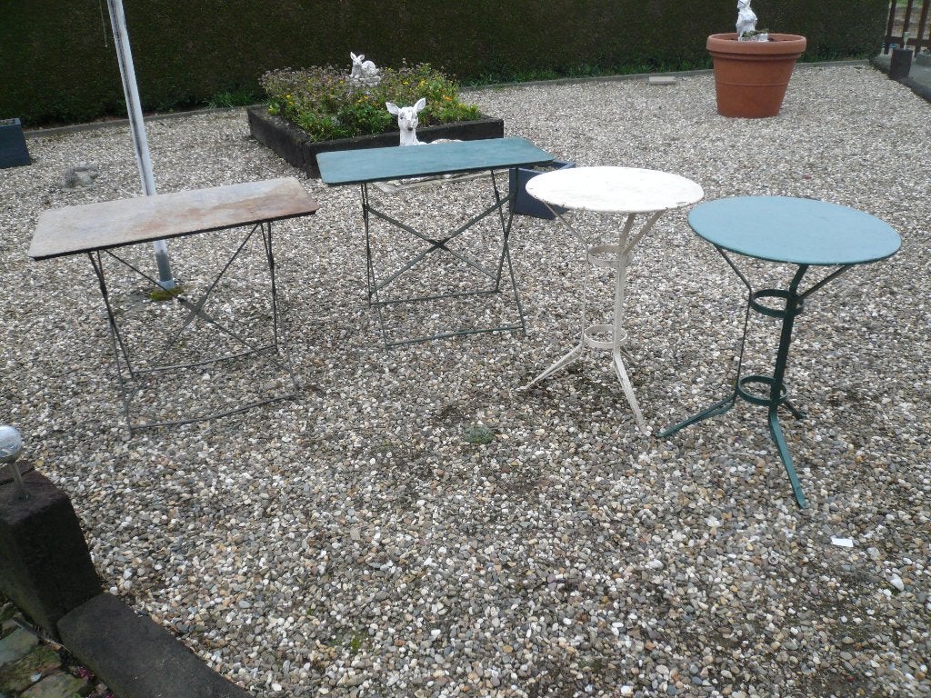 Lot vintage metalen tuintafels 4 stuks, Ophalen, Gebruikt, Rond, Metaal