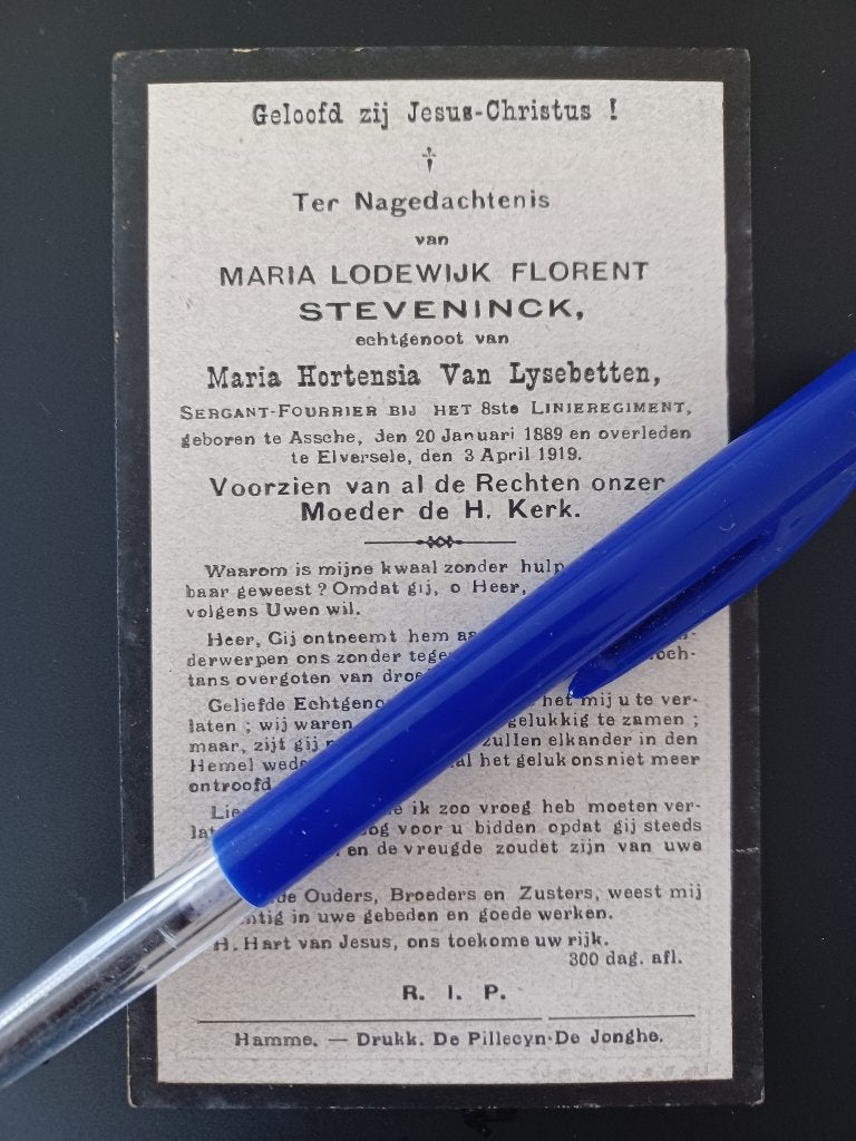 doodsprentje STEVENINCK Maria Lodewijk van Asse, Ophalen of Verzenden, Bidprentje