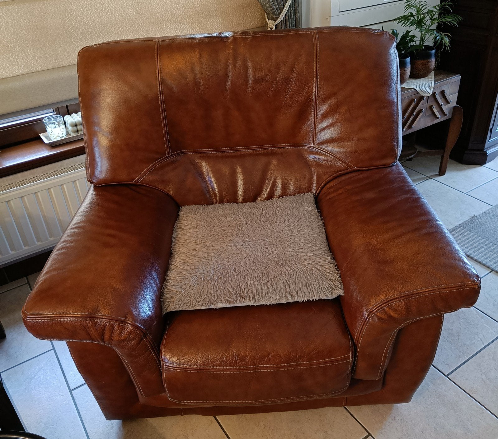 Salon en cuir de buffle et couleur cognac., 150 à 200 cm, Enlèvement, Utilisé, Autres dimensions