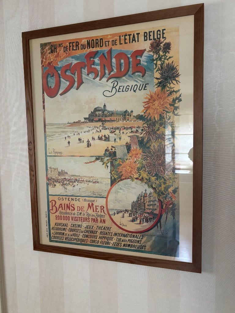 Poster met kader Oostende retro, Verzamelen, Ophalen, Rechthoekig Staand, Met lijst, Deurposter of groter