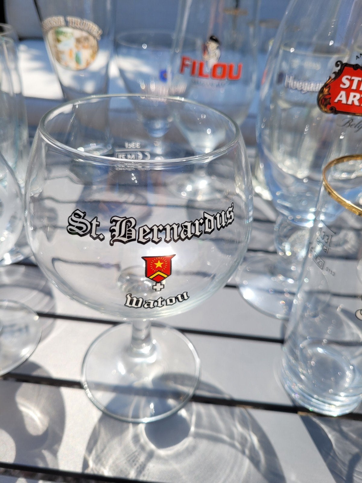 Allerlei bierglazen – Stella, Hoegaarden, Westmalle, Cristal, Verzamelen, Ophalen, Gebruikt, Bierglas