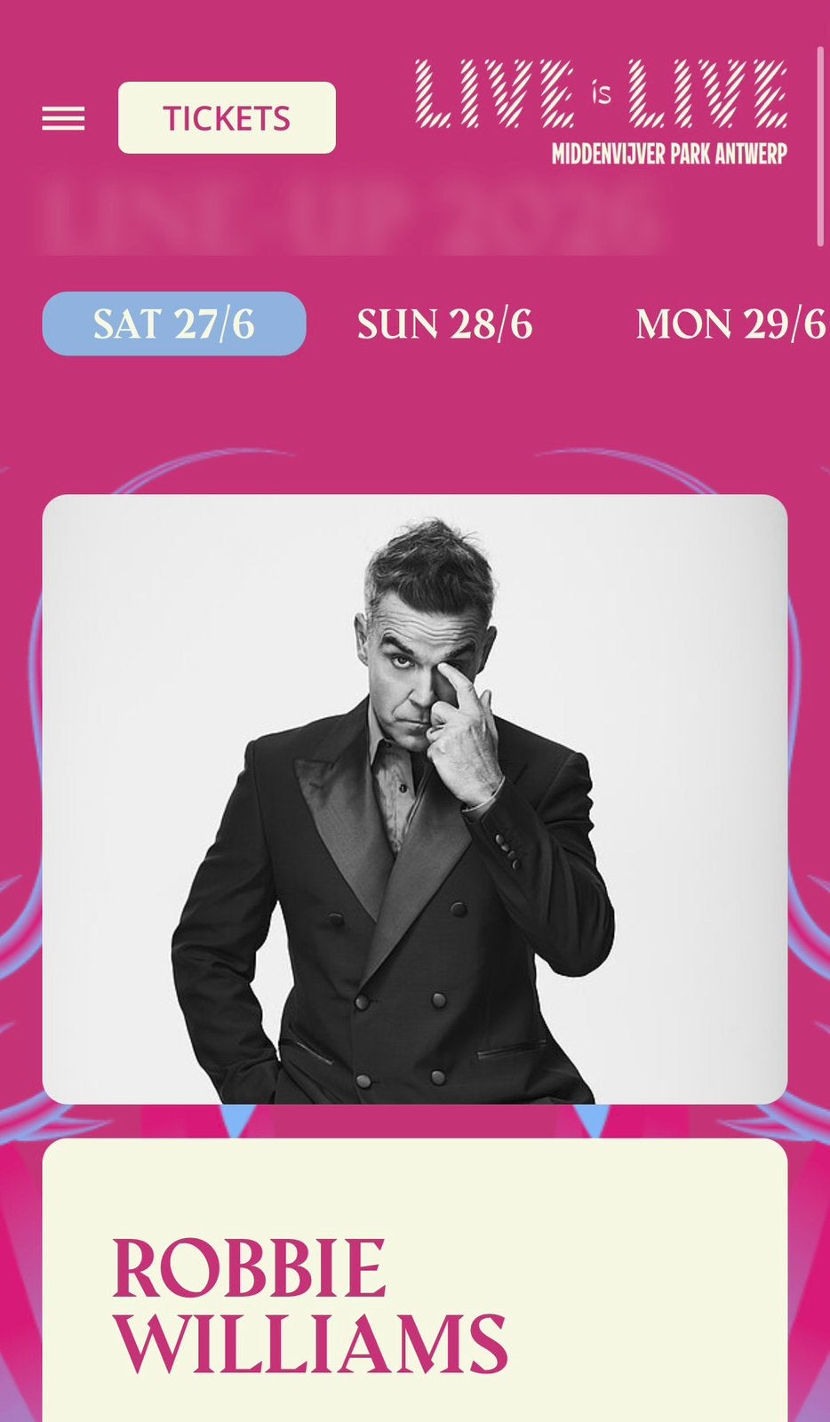 Billets Robbie Williams - Live is Live le 27 juin 2026, Tickets & Billets, Deux personnes