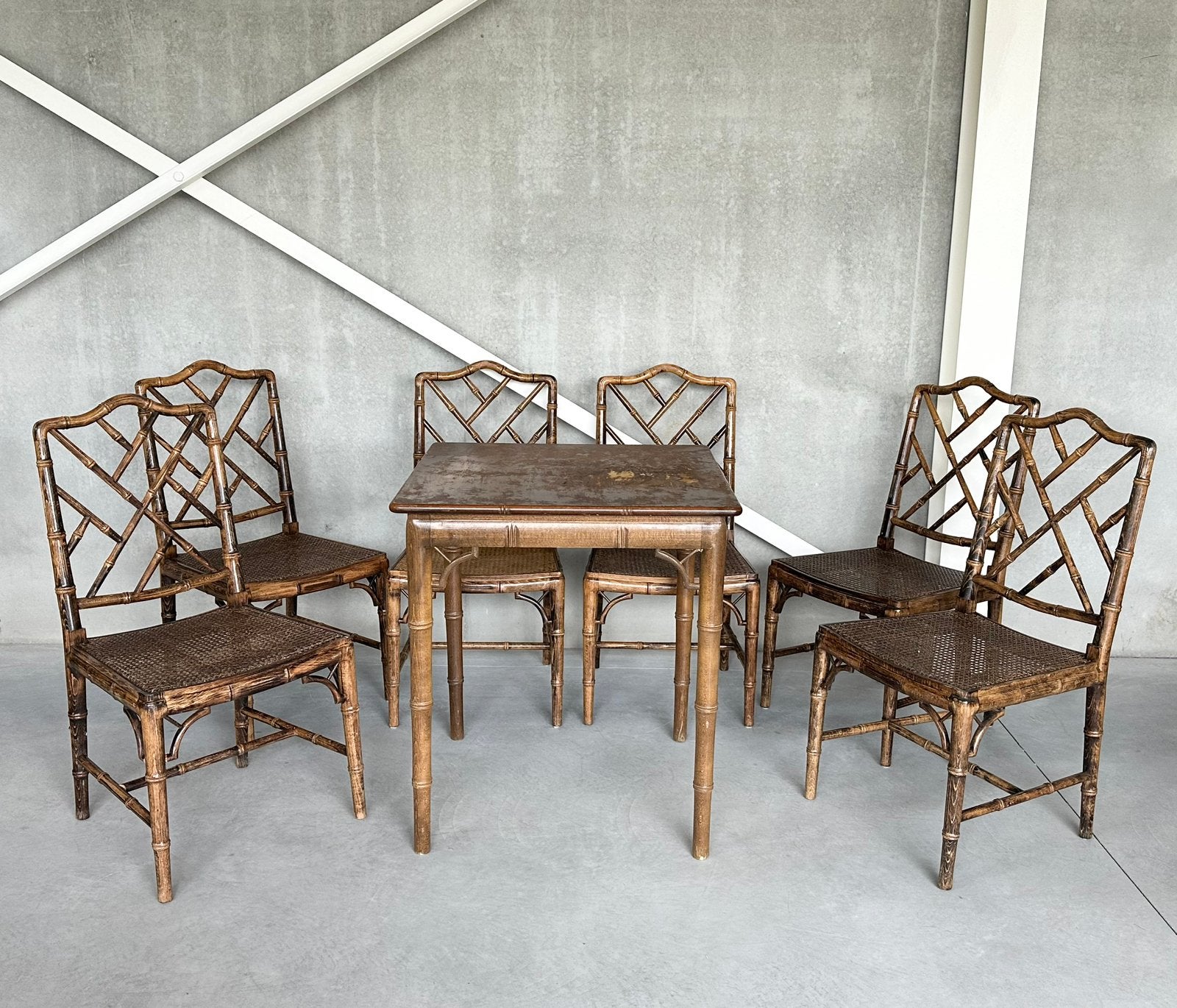 Vintage rotan eetkamerset 1980s, Ophalen, Zo goed als nieuw