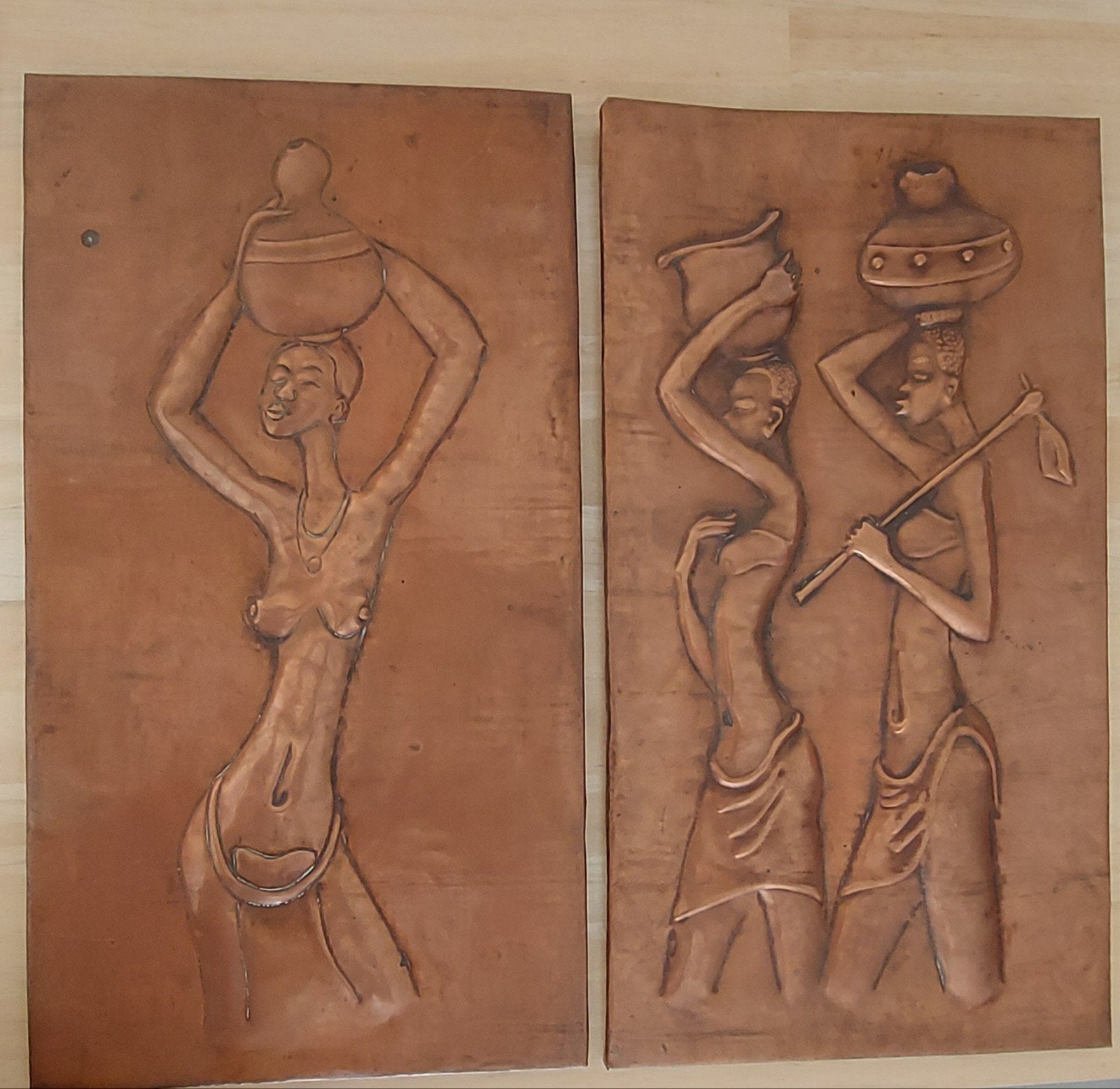 Koperen Afrikaanse wandpanelen, Antiek en Kunst, Ophalen