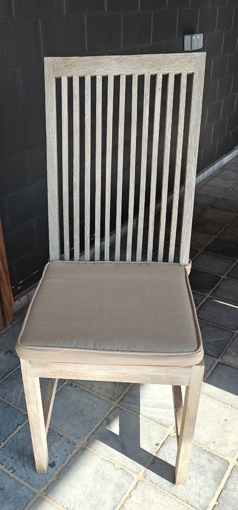 6 teak tuin-stoelen met kussen, Tuin en Terras, Tuinstoelen, Ophalen, Gebruikt, Teakhout