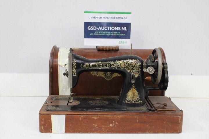 Singer antieke naaimachine met houten koffer, Antiek en Kunst