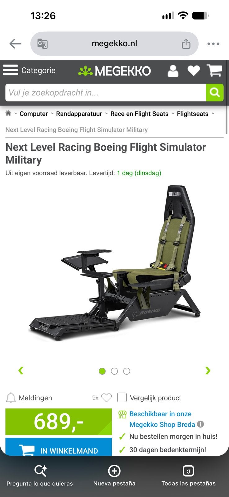 Next Level Racing Boeing Flight Simulator Military, Ophalen, Zo goed als nieuw