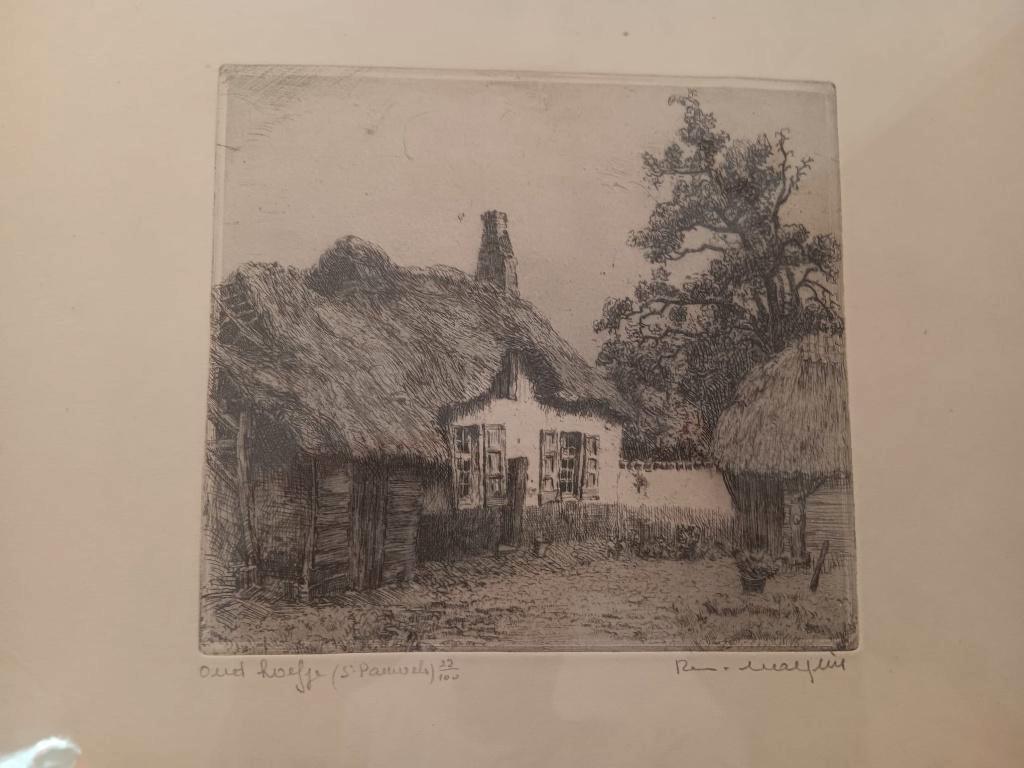 oud hoefje St Pauwels , ets gesigneerd Romain Malfliet, Antiek en Kunst, Ophalen of Verzenden, Ets, Gesigneerd