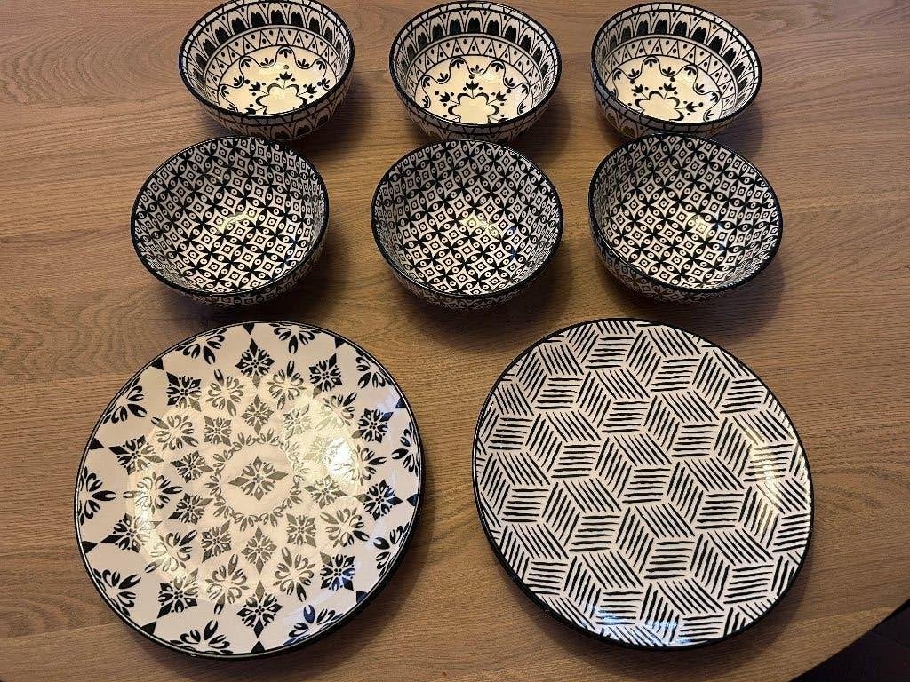 12-delige zwart-witte serviesset – €19, Ophalen, Gebruikt, Overige merken, Keramiek