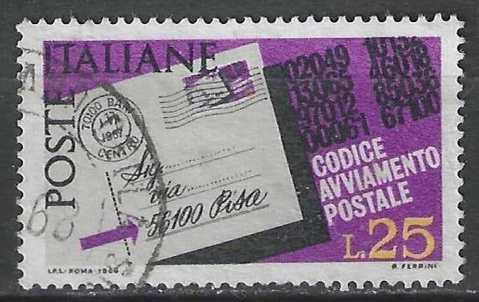 Italie 1967/1968 - Yvert 978 - Codes postaux - 25 l. (ST), Envoi, Affranchi
