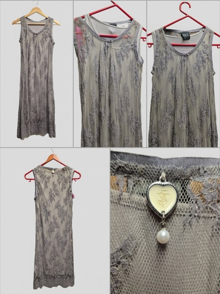 Grijze twinset jurk (T.S.J.), Ophalen, Twinset, Cocktailjurk, Maat 36 (S)