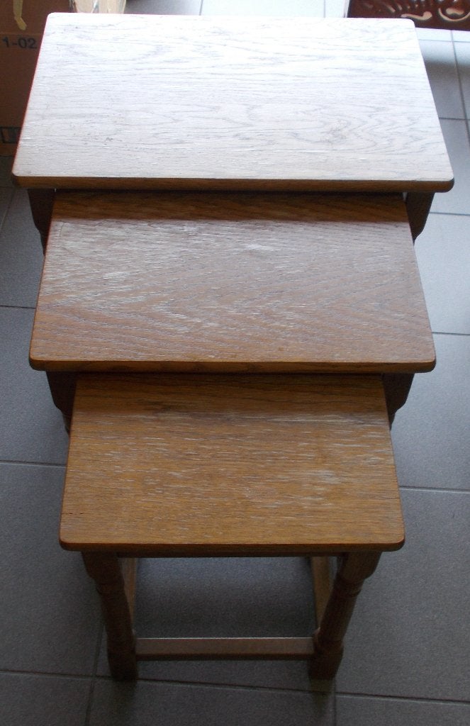 3 mooi bijzet tafeltjes eik KOOPJE, Ophalen, Zo goed als nieuw, Rechthoekig, Hout