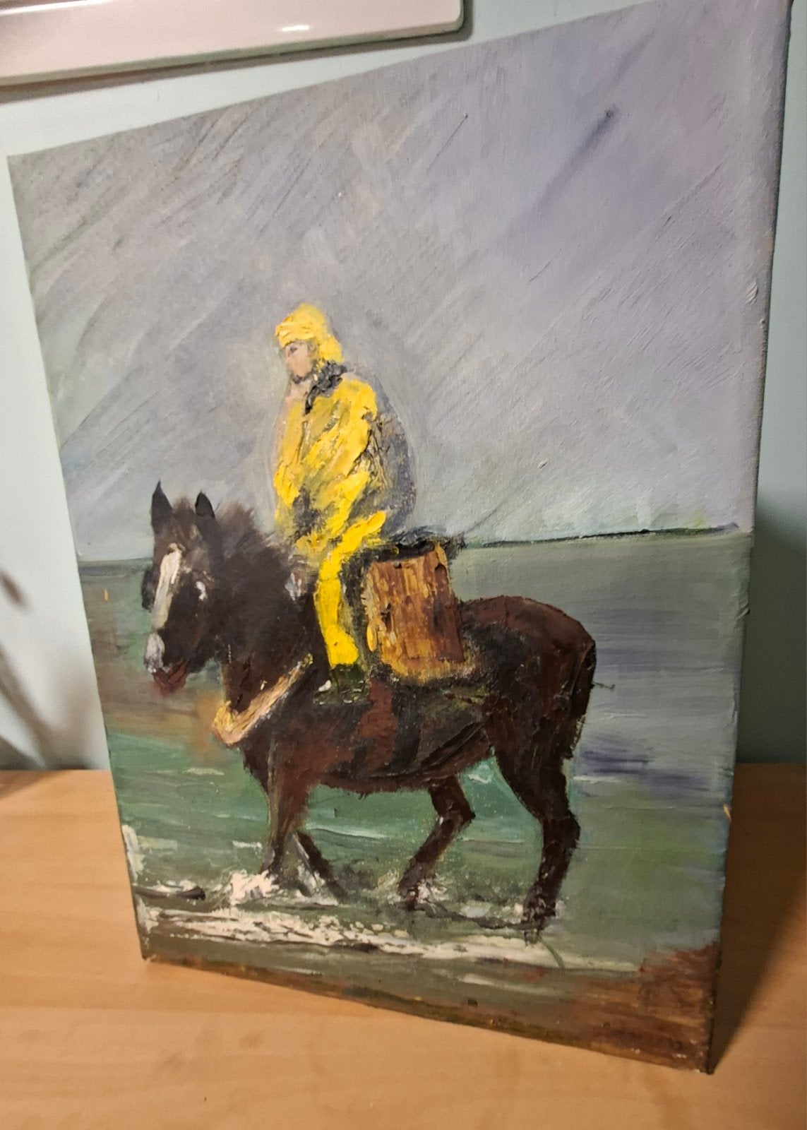 Olieverfschilderij "De Peerdevisscher tussen eb en vloed", Enlèvement ou Envoi, Peinture à l'huile, Toile