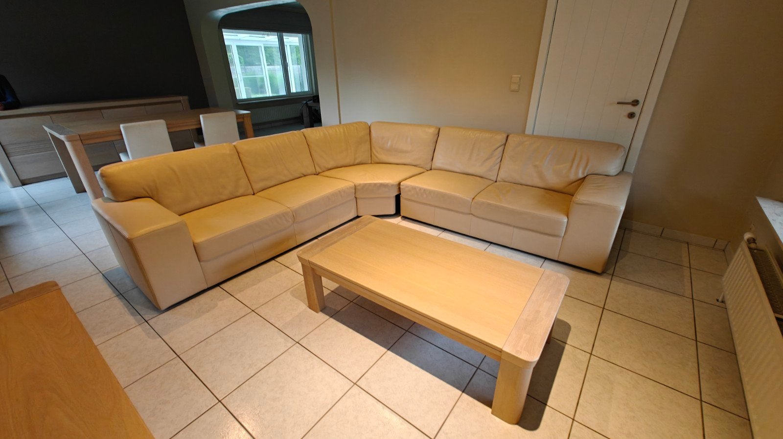 Beige lederen zetel., Enlèvement, Utilisé, Cuir