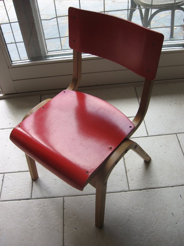 Twee Vintage kinderstoelen in gelakte oranje kleur., Ophalen, Gebruikt, Stoel(en)