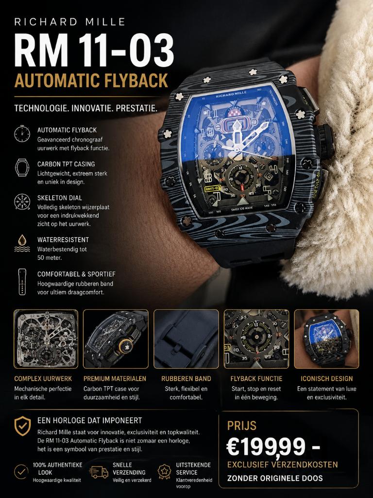 Richard Mille RM 11-03 NIEUW!, Staal, Staal, Polshorloge, Nieuw