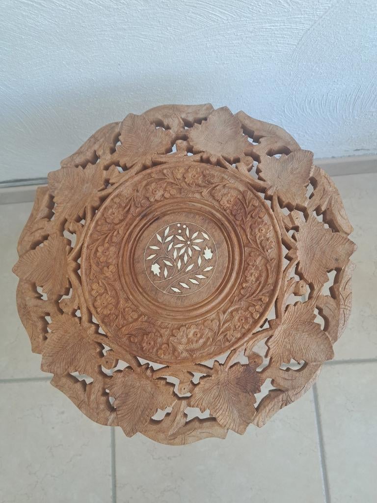 Vintage oosters bijzettafel, Ophalen, Gebruikt, Rond, Hout