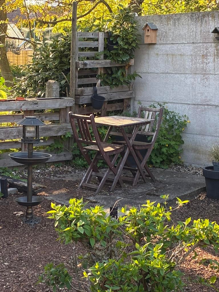 Houten tuinset 2 personen, Ophalen, Zo goed als nieuw, Tuinset