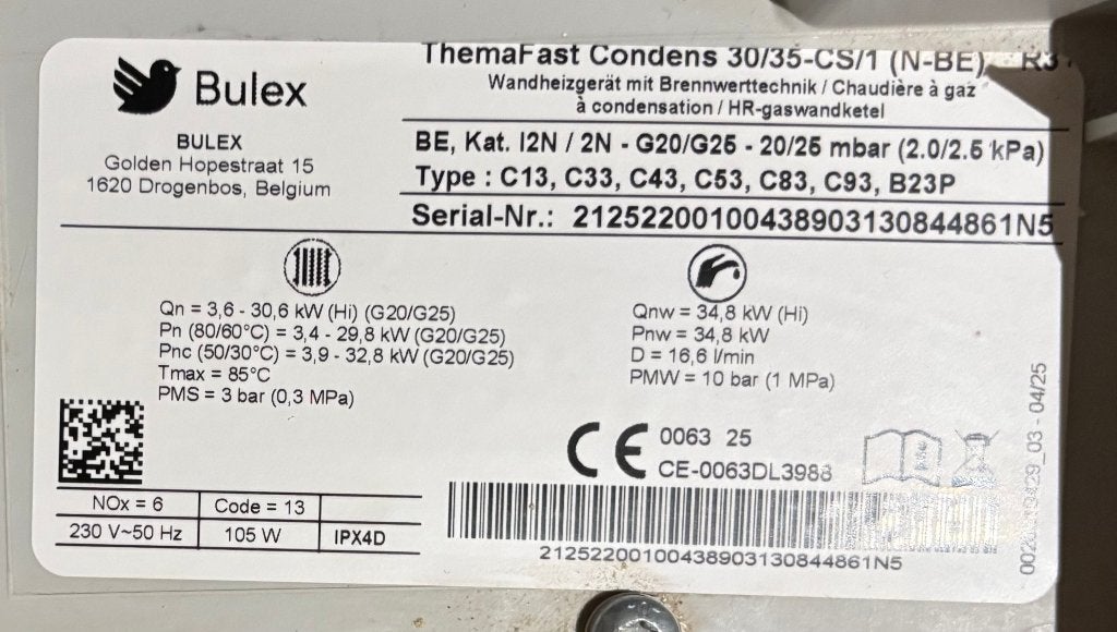 Gasketel - Bulex ThemaFast Condens 30/35-CS/1 - onderdelen, Enlèvement, Comme neuf, Gaz naturel, Moins de 3 ans