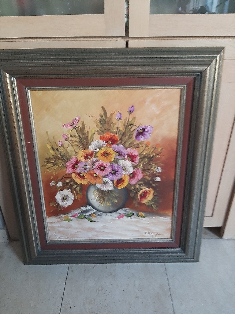 Prachtig groot schilderij "bloemenvaas", Antiquités & Art, Art | Peinture | Classique, Enlèvement, Fleurs