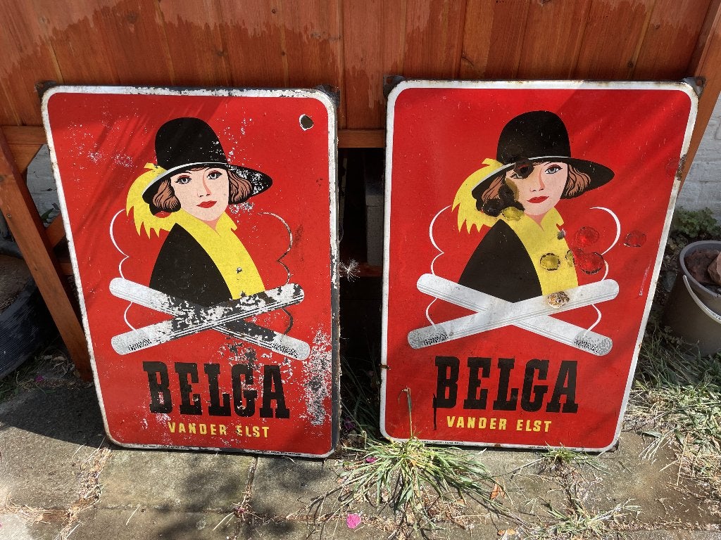 belga bord 2 stuks, Enlèvement, Utilisé, Panneau publicitaire