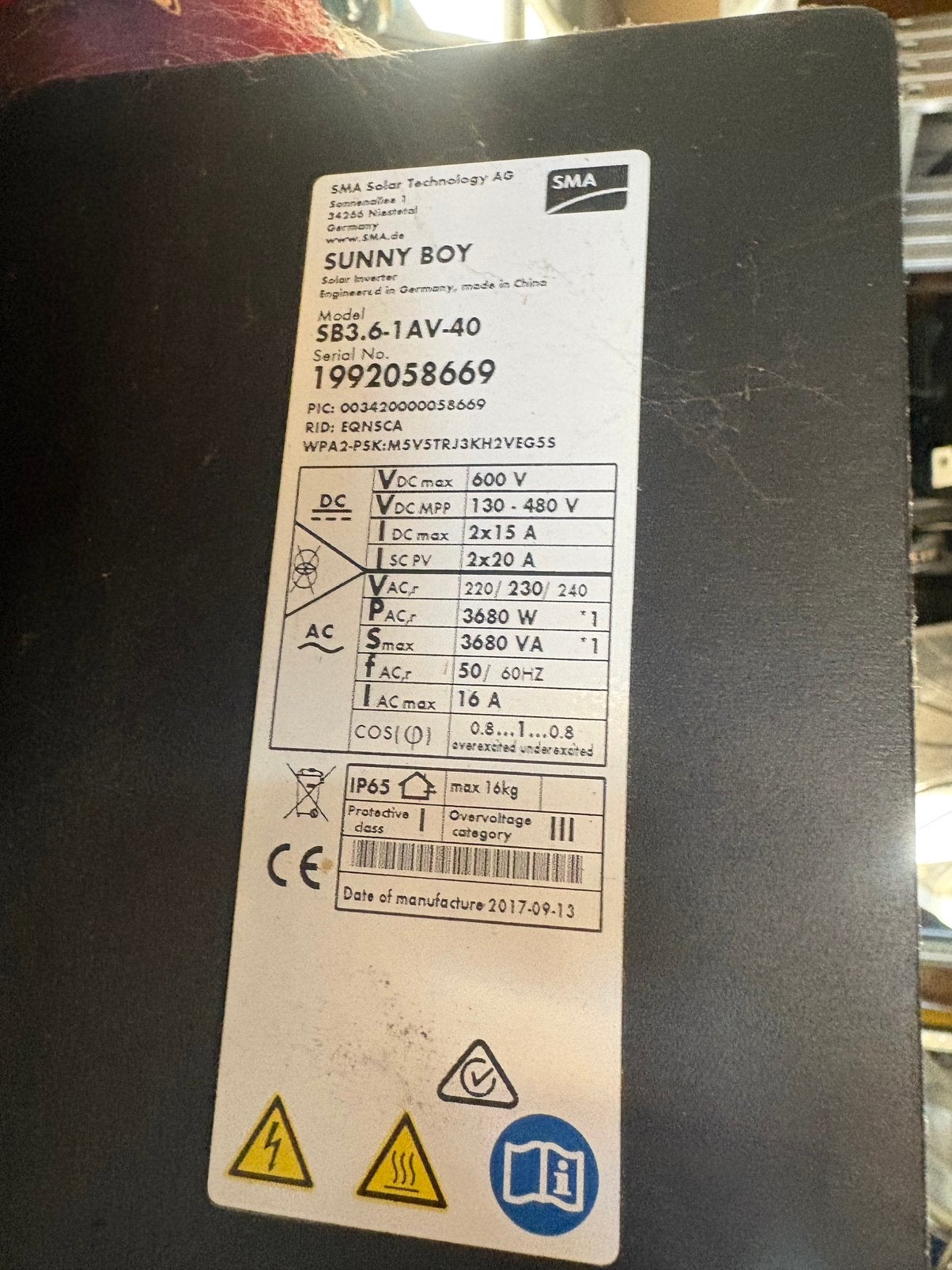 sunny boy sb3 6 1av 40, Ophalen, Zo goed als nieuw