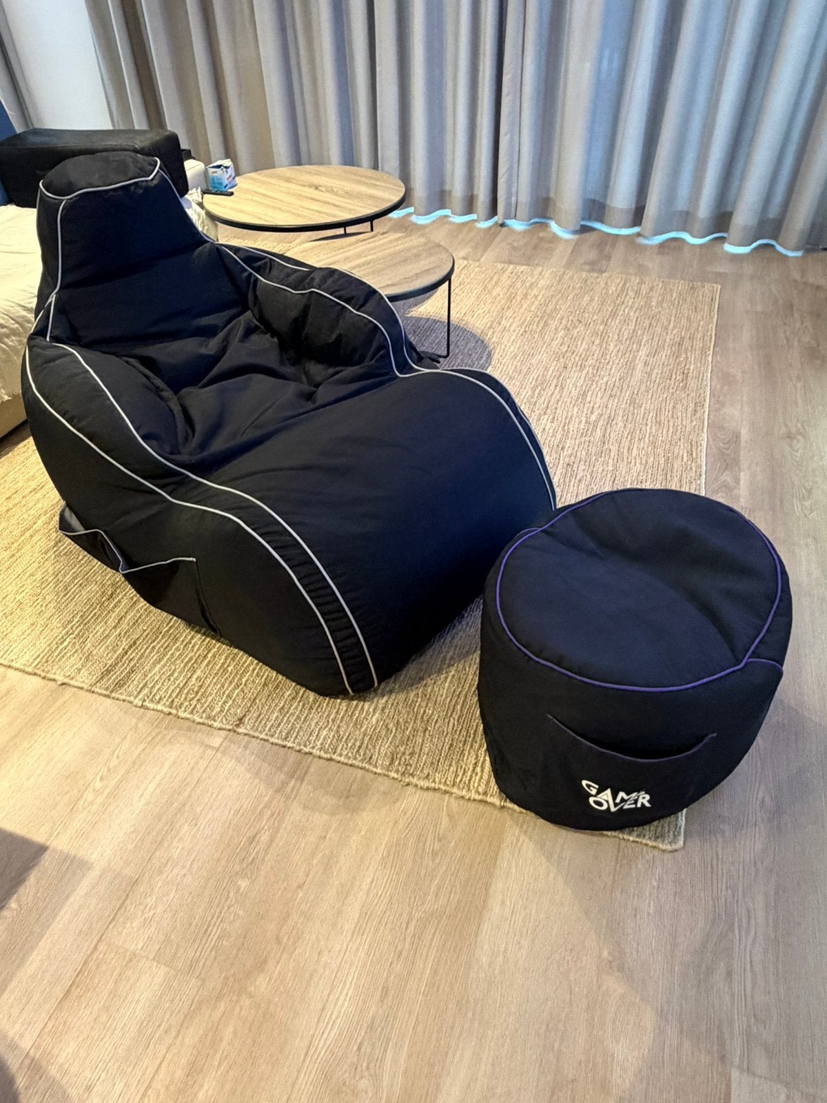 Ensemble pouf gaming Game Over XXL + repose-pieds, Enlèvement, Utilisé, Gris, Pouf