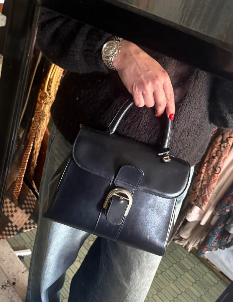 DELVAUX BRILLANT MM vintage boxcalf marineblauw, Ophalen, Handtas