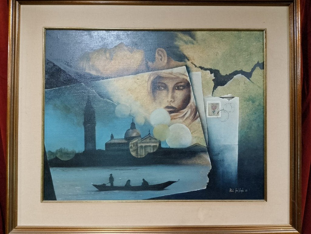 peinture surréaliste de l'artiste Paul Van Winghe, Peinture à l'huile, Enlèvement, Daté, Toile