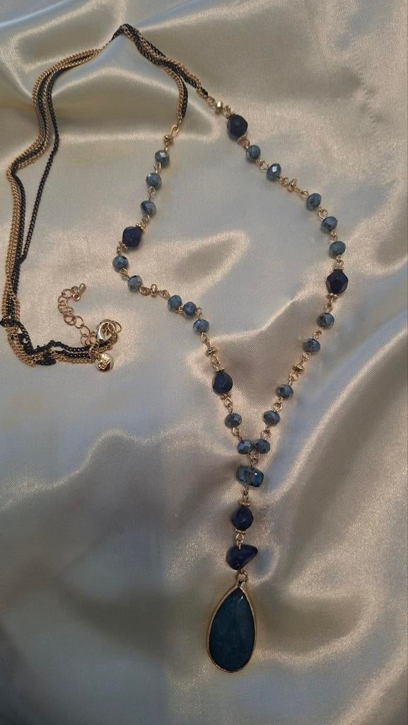 Blauwe kralen ketting met hanger, Ophalen of Verzenden, Met hanger