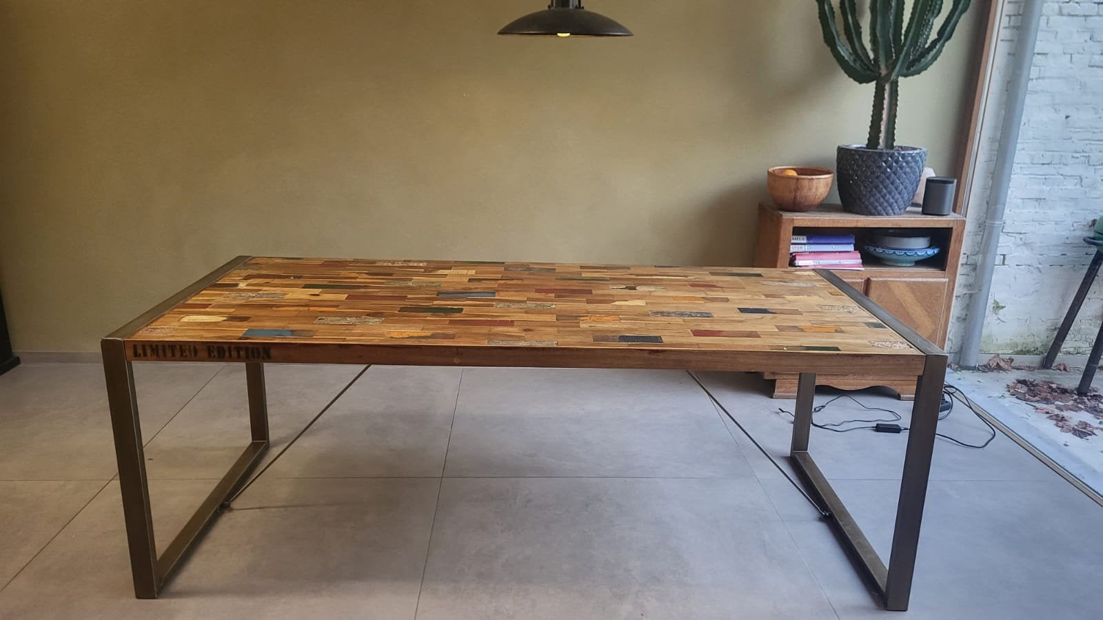 Eettafel 6 personen hout en bijhorende stoelen, Ophalen, 100 tot 150 cm, 200 cm of meer, Vijf personen of meer