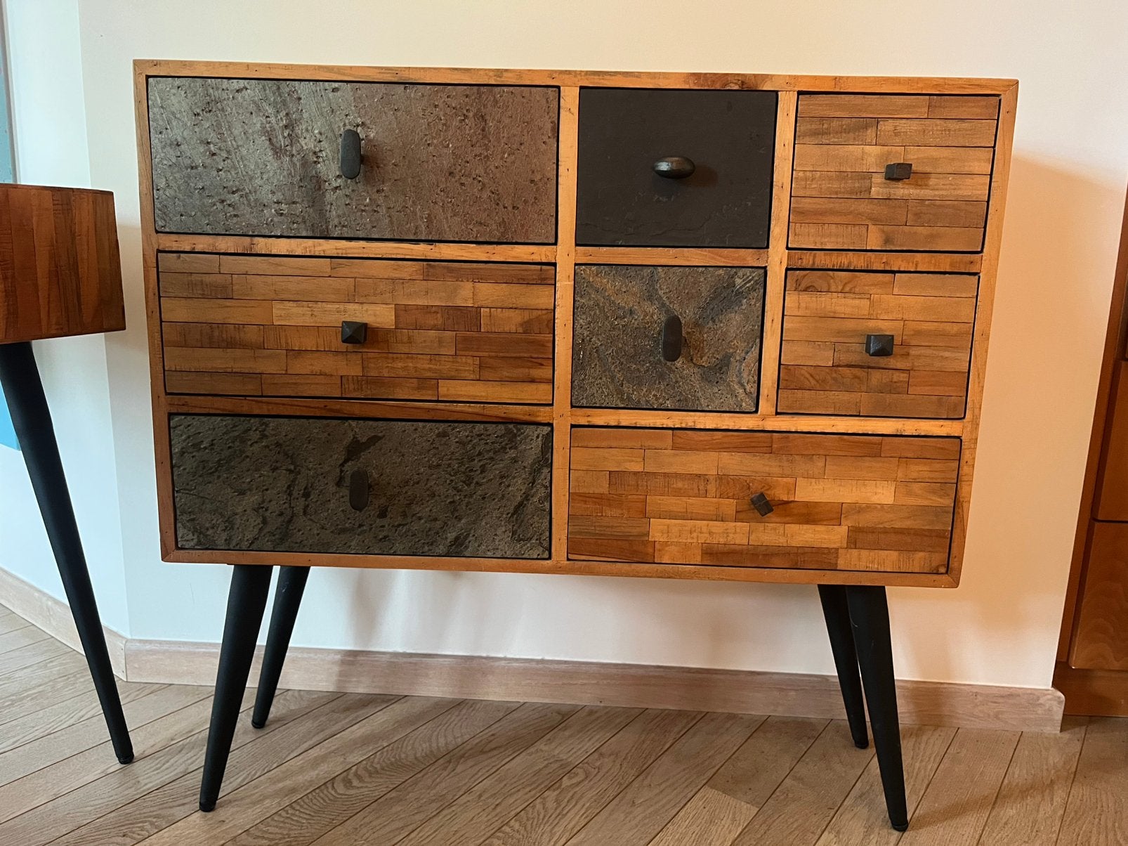 Ensemble commode + bureau bois massif & pierre naturelle, Maison & Meubles, Enlèvement, Comme neuf