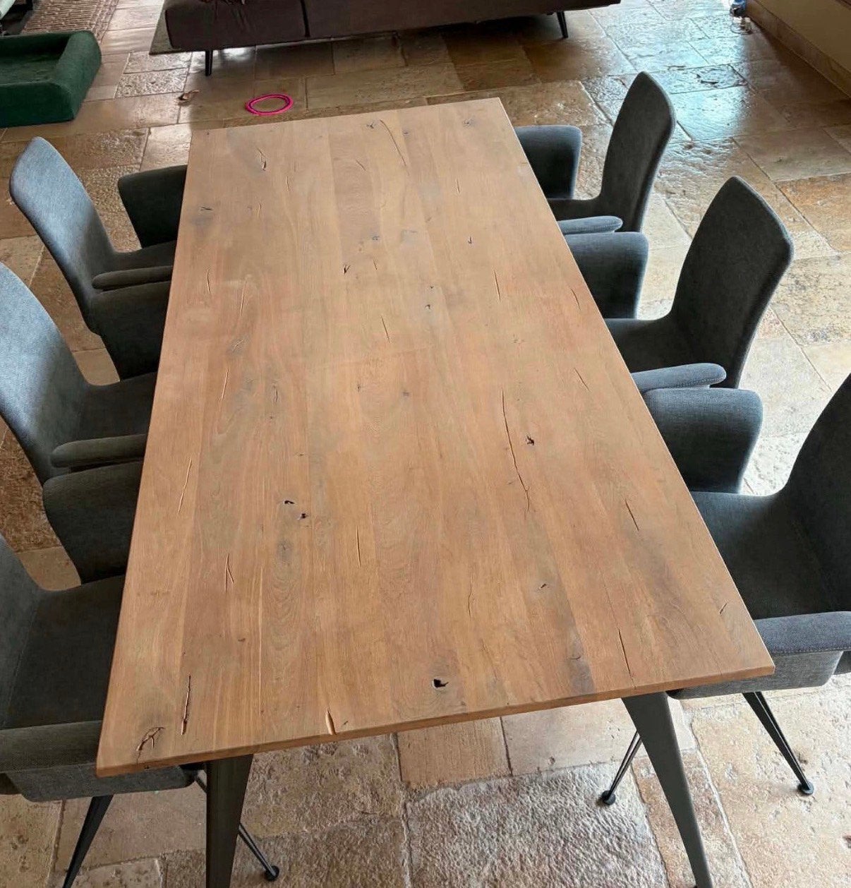 Eiken tafel met zes stoelen, Ophalen, Gebruikt, Metaal