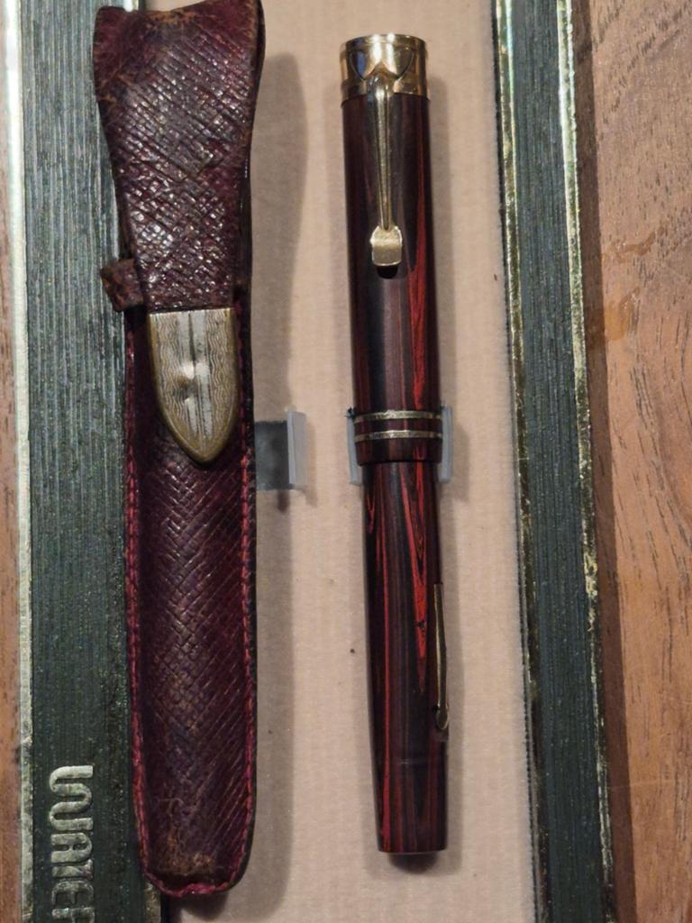 stylo plume antique Wahl Plume or 14k Levier Étui cuir, Enlèvement ou Envoi, Stylo