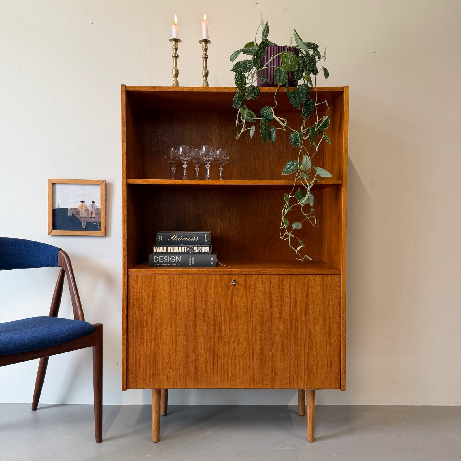 Vintage (boeken)kastje, teak, Deens, Huis en Inrichting, Gebruikt, 100 tot 150 cm, 100 tot 150 cm, Ophalen of Verzenden