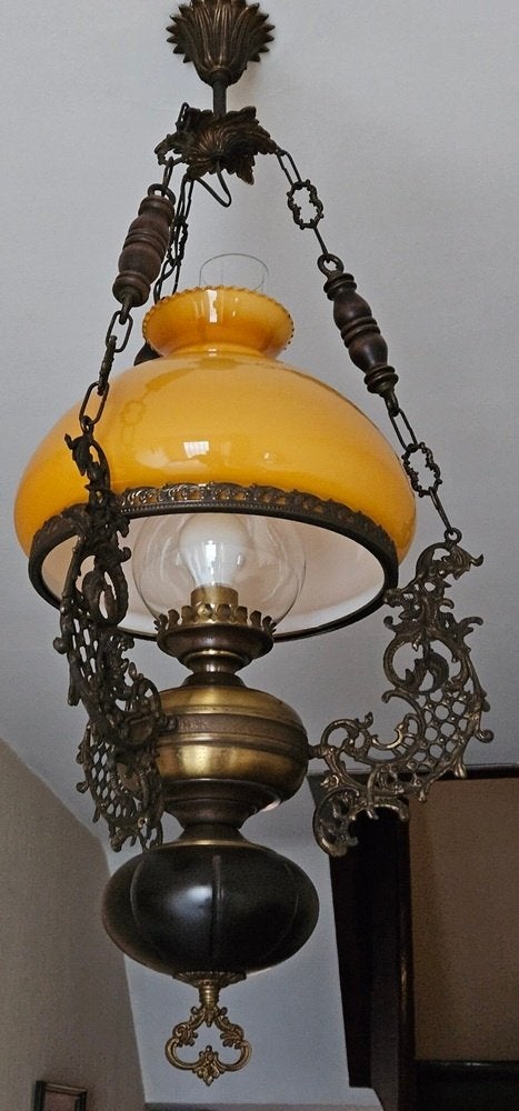 Lampe suspendue vintage Atmospheric des années 70 Jaune ocre, Enlèvement, Utilisé, Verre, Vintage