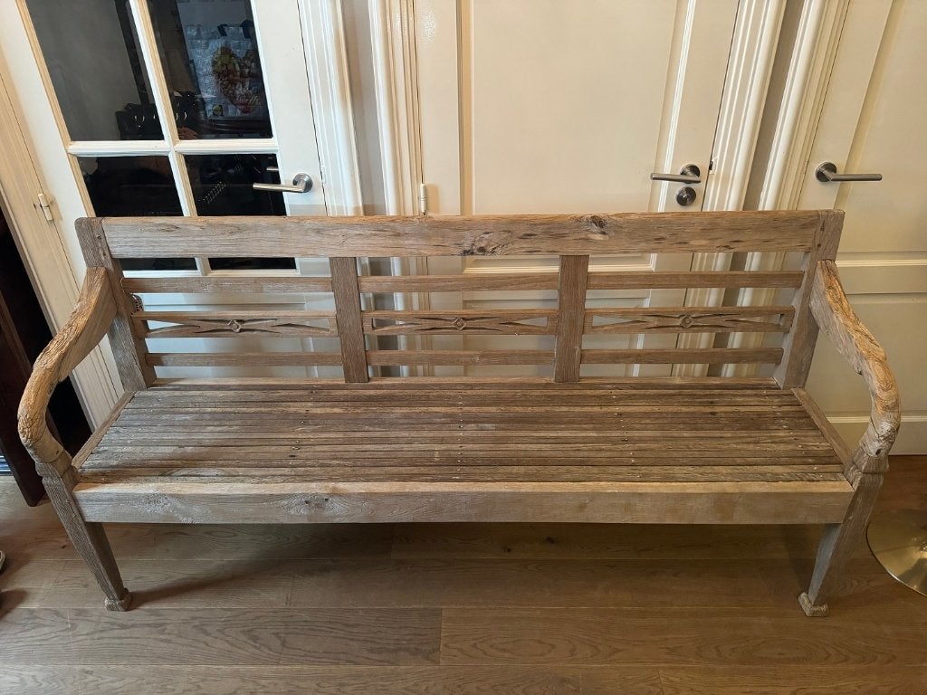 Oude massief TEAK BANK 201 cm tuinbank halbank, Antiek en Kunst, Ophalen