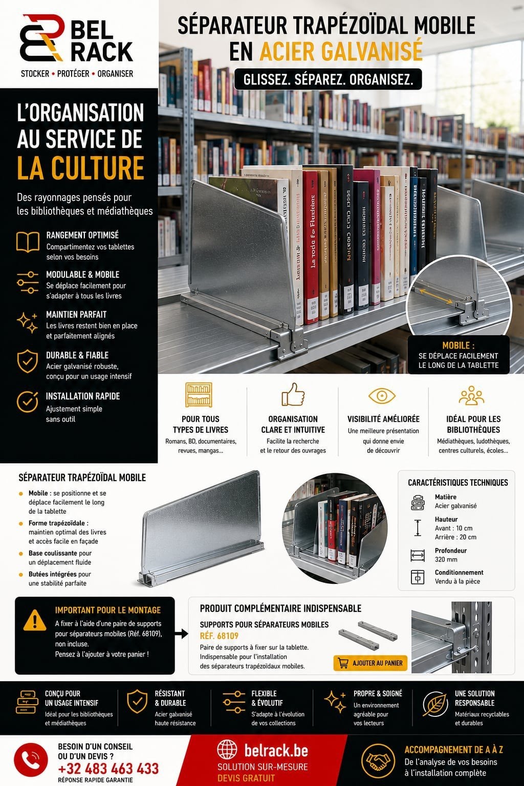 Étagère métallique avec séparateurs  amovibles et modulables, Belrack, Neuf, Infi@belrack.com, Belgique