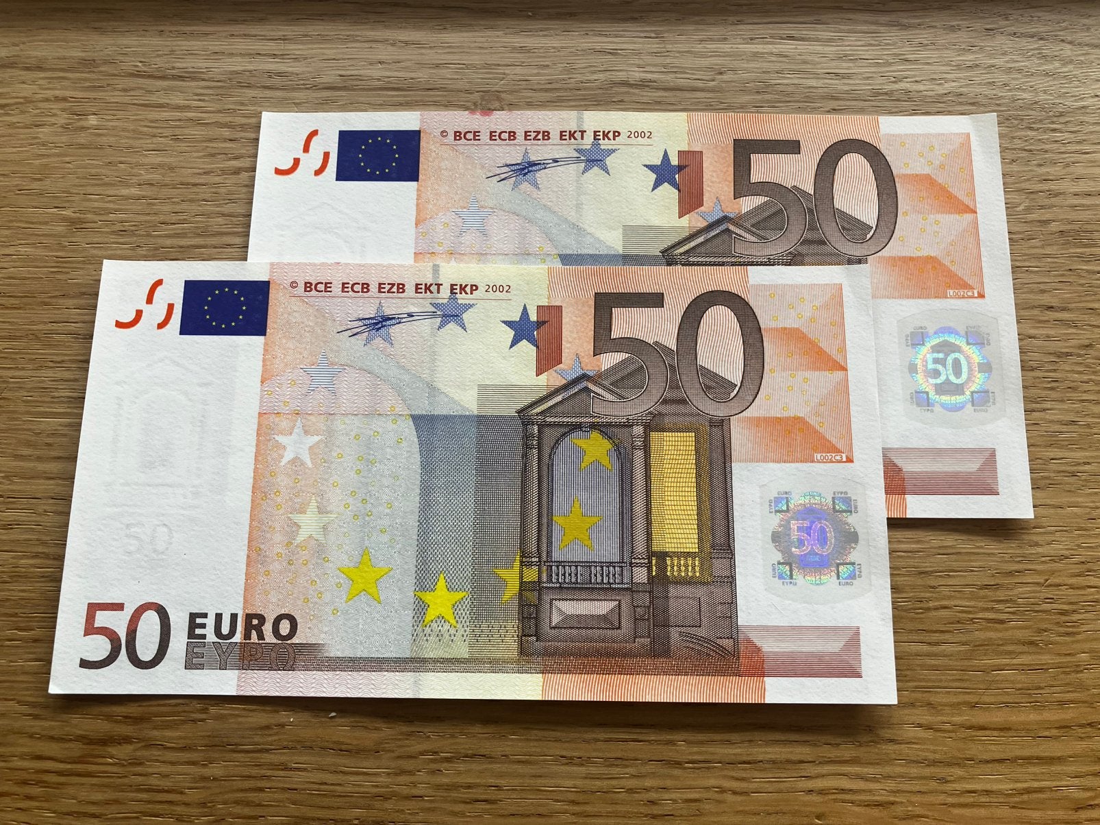 2x €50,- Wim Duisenberg - Frankrijk (U) UNC-, Postzegels en Munten, Bankbiljetten | Europa | Eurobiljetten, Ophalen of Verzenden