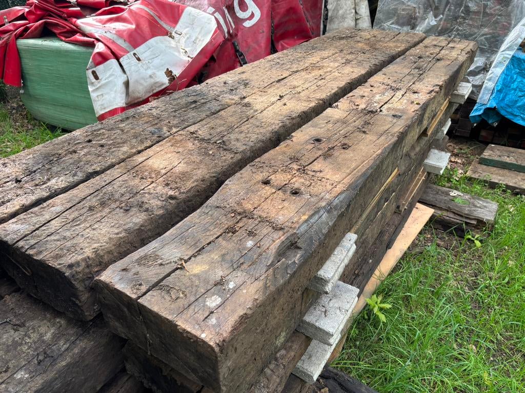 Spoorbielzen, Treinbielzen, Tuin en Terras, Palen, Balken en Planken, Gebruikt, Balken, 250 cm of meer, Hardhout, Ophalen