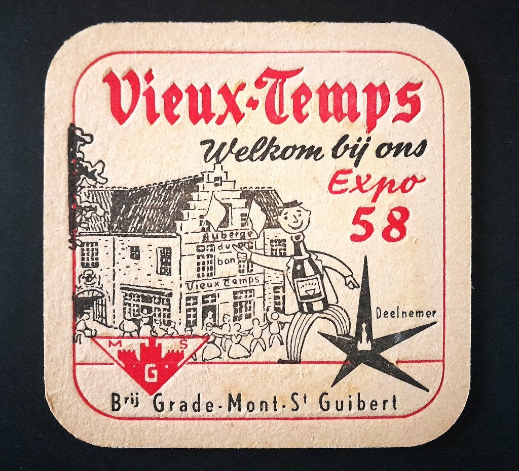 Brasserie Vieux Temps Mont Saint Guibert Expo 58 Sous Bock, Verzamelen, Biermerken, Verzenden, Gebruikt, Viltje(s), Overige merken