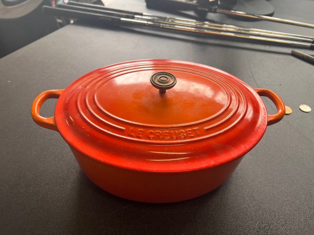 Le creuset stoofpot 4.1L maat 27 zeer goede staat, Huis en Inrichting, Ophalen, Gebruikt, Gietijzer, Overige typen