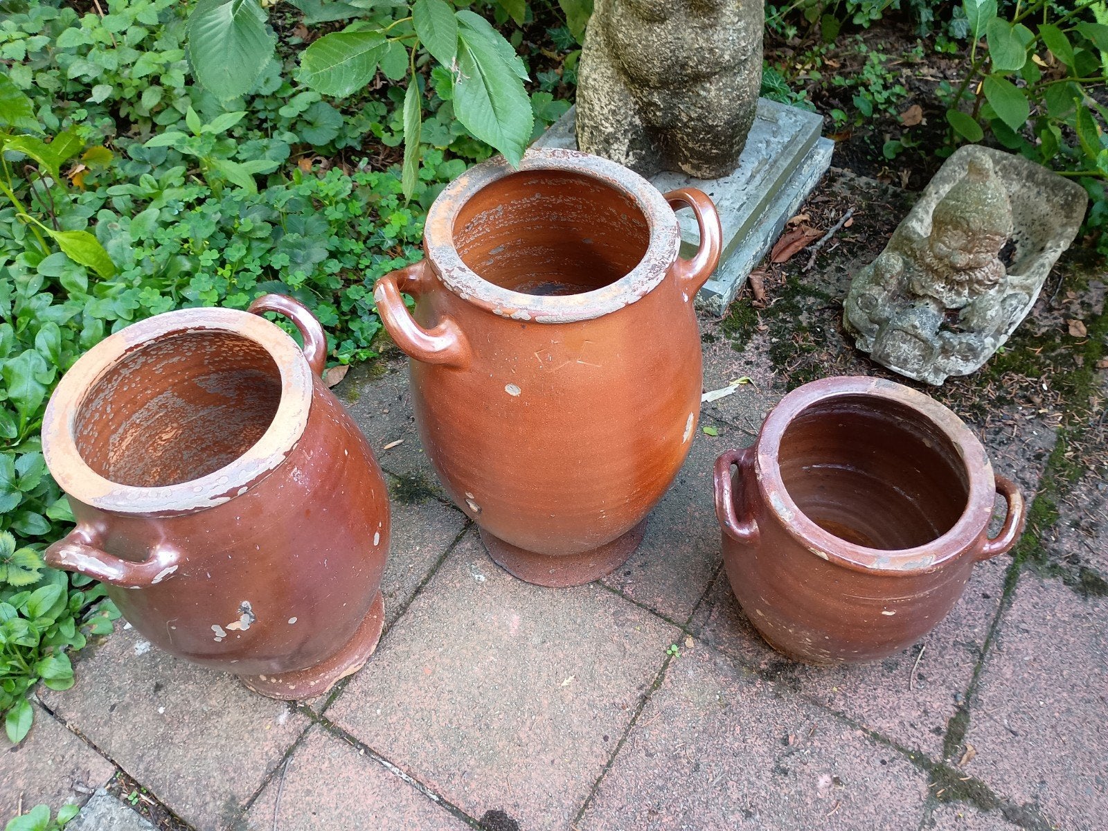3 antieke aardewerk potten, Tuin en Terras, Bloempotten, Ophalen, Aardewerk