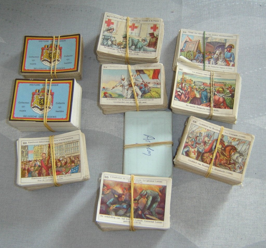 Chromos Lot Belgische Geschiedenis Merkloos bijna 1kg, Gebruikt, Verzenden, 1940 tot 1960, Prent