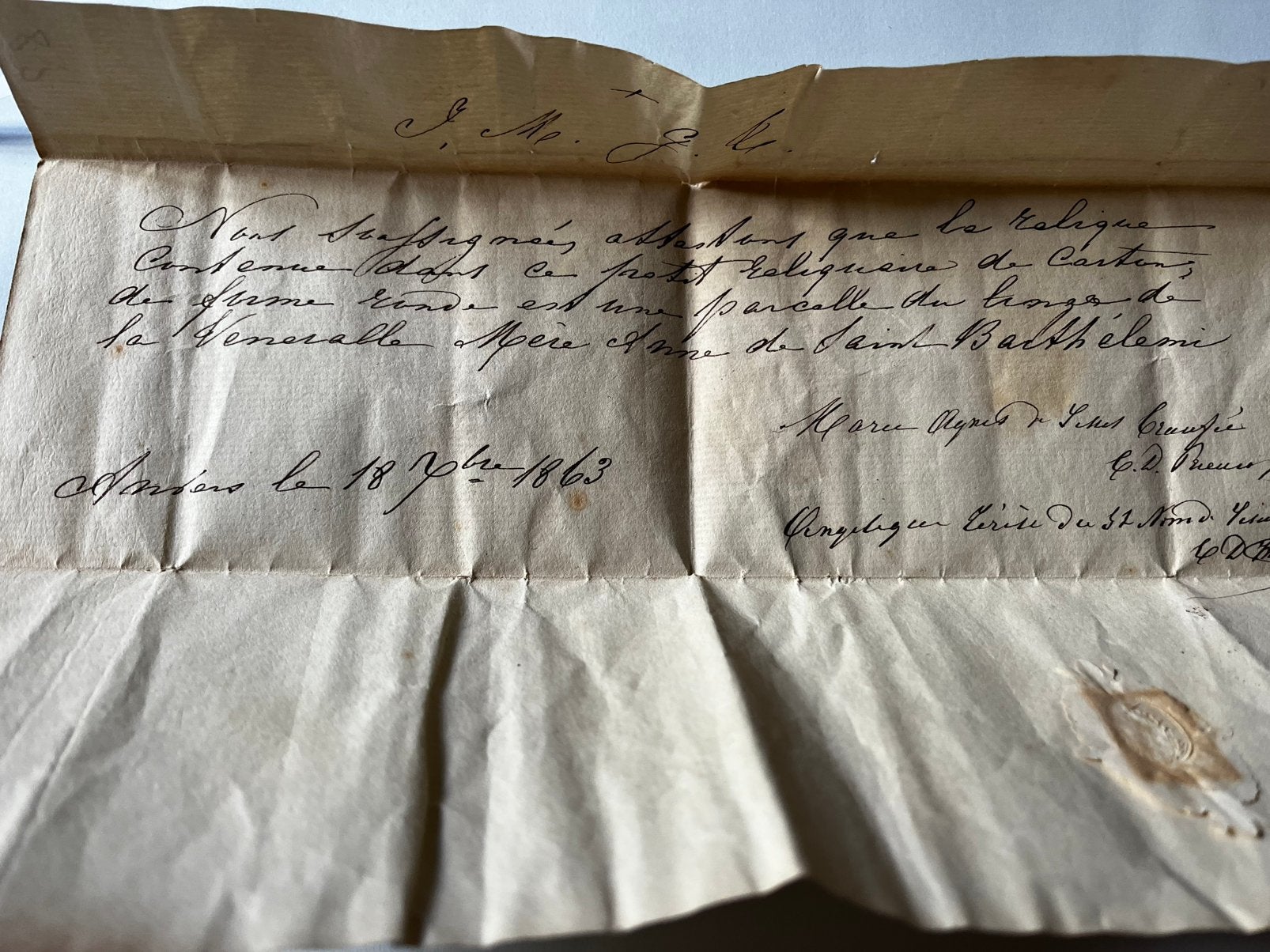 1863 relikwie reliek Anna van St Bartholomeus Karmelietes, Antiek en Kunst, Ophalen of Verzenden