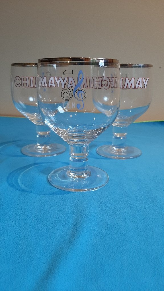 Set van 3 Chimay-glazen — 50 jaar Troubadours de l'Eau Noire, Verzamelen, Ophalen, Nieuw, Bierglas