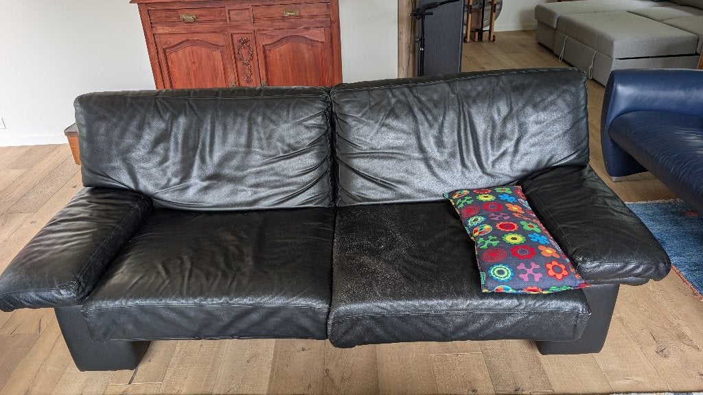 Set lederen zetels, Huis en Inrichting, Zetels | Zetels, Ophalen, Gebruikt, 100 tot 125 cm, Driepersoons