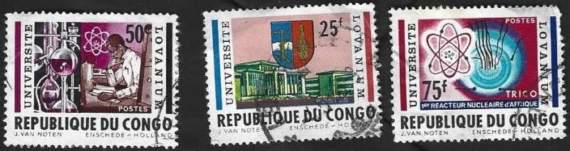 3 Postzegels Congo-Kinshasa 1964 Lovanium Universiteit, Enlèvement ou Envoi, Autres pays, Affranchi